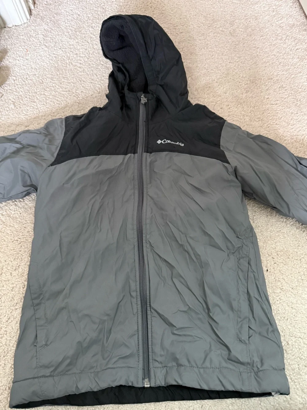 Columbia Glennaker Kids Black and Gray Hooded Puffer Jacket
